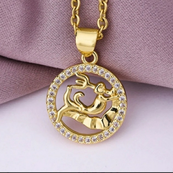 Aquarius Necklace Inlaid Zircon Gold Plated Stainless Steel - Picture 1 of 15